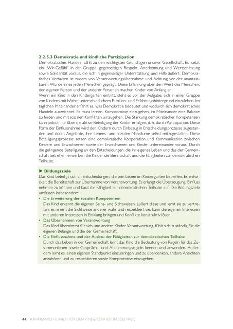 Rahmenrichtlinien Kindergarten - Provincia Autonoma di Bolzano