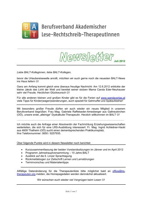 BALT-Newsletter_Juli.. - LRS - Therapeuten