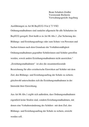 Ordnungsmaßnahmen lt. Art. 86 BayEUG i V m § 73 VSO