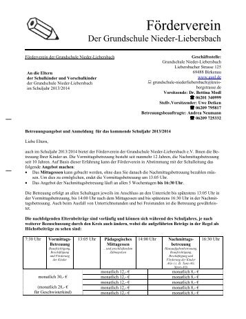 Anmeldebogen - Grundschule Nieder-Liebersbach