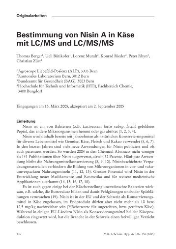 Bestimmung von Nisin A in Käse mit LC/MS und LC/MS ... - Agroscope