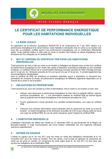 Le certificat PEB pour les habitations individuelles - Delwat Energie