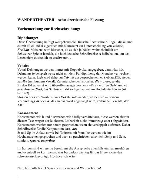 WANDERTHEATER schweizerdeutsche Fassung Vorbemerkung ...