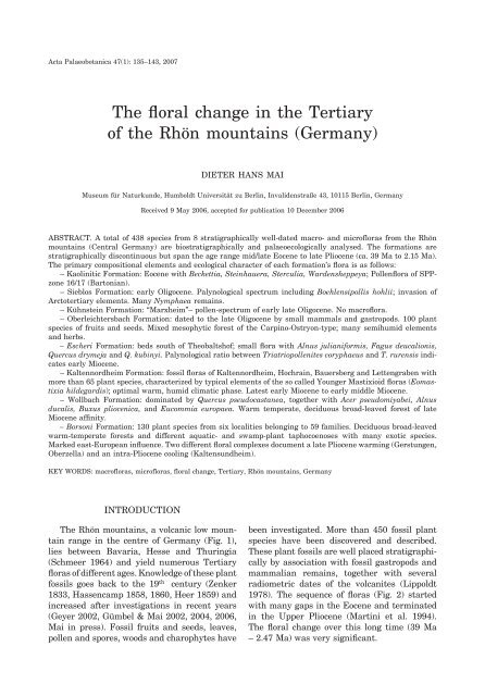 The floral change in the Tertiary of the Rhön mountains (Germany)