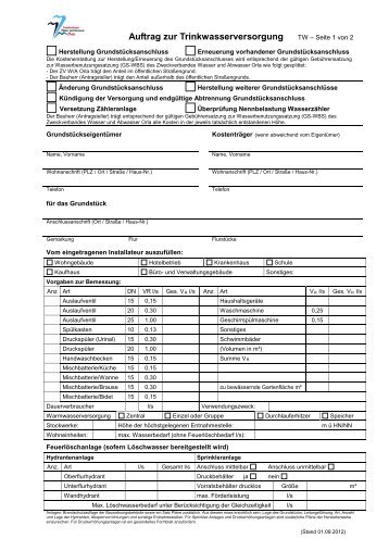 Auftrag zur Trinkwasserversorgung - Zweckverband Wasser und ...