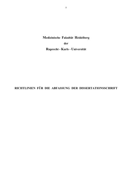 Richtlinien zur formalen Abfassung der Dissertation - Medizinische ...