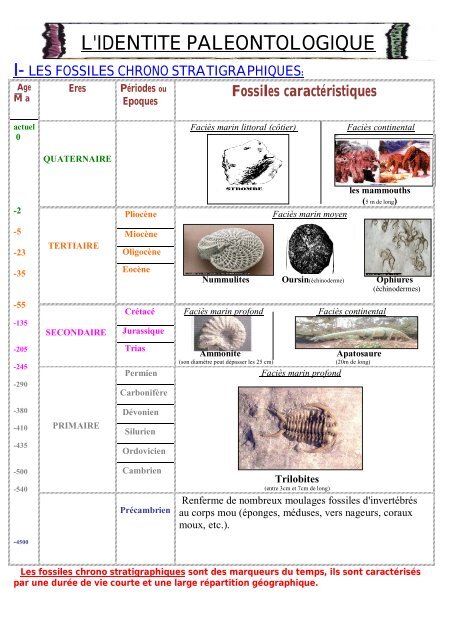 Fossiles chrono stratigraphiques( bons fossiles) - tunisiamaths