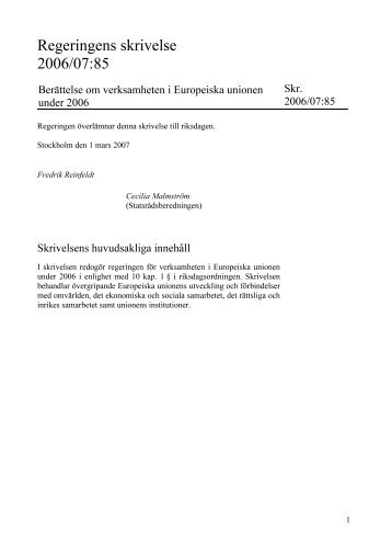 Berättelse om verksamheten i Europeiska unionen ... - Regeringen