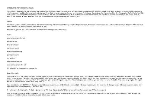 INTRODUCTION TO THE FIREARMS TABLES The tables are ...