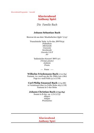 Die Familie Bach - Anthony Spiri, Pianist