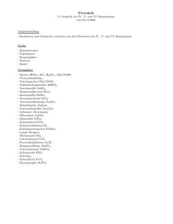 Analytik der IV., V. und VI. Hauptgruppe