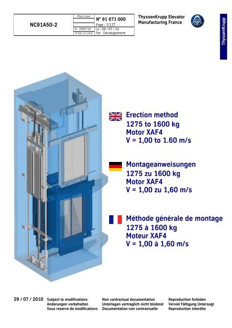 Erection method 1275 to 1600 kg Motor XAF4 V = 1,00 ... - TEF-online