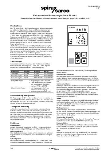 Elektronischer Prozessregler EL40-1 - Spirax Sarco