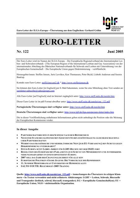 Euro-Letter Nr. 122 Juni 2005 - ILGA Europe