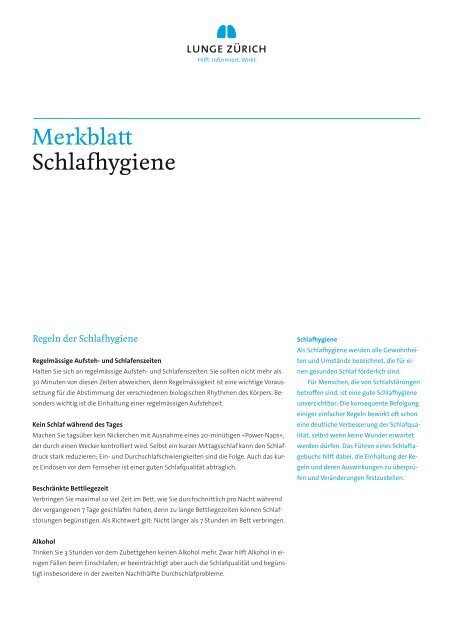 Merkblatt Schlafhygiene - Lunge Zürich