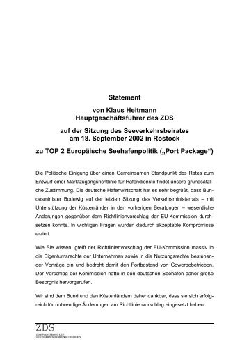 Statement von Klaus Heitmann Hauptgeschäftsführer des ZDS auf ...