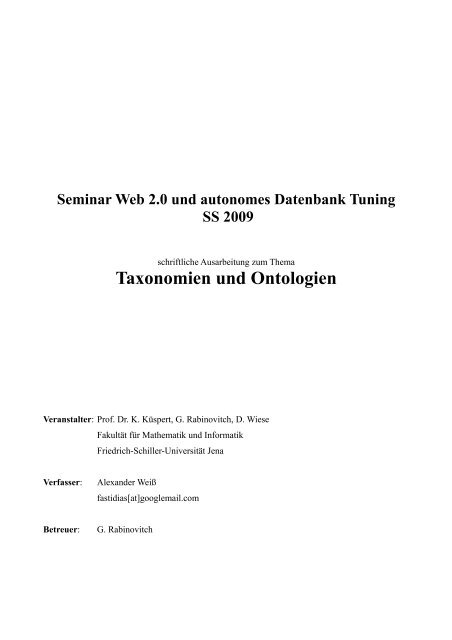 Taxonomien und Ontologien - Fakultät für Mathematik und Informatik ...