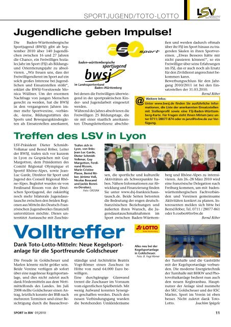 Sport in bw Nr. 01/10 - Badischer Sportbund Nord ev