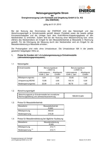 Netzentgelte - ab 01.01.2010 - Energieversorgung Lohr-Karlstadt ...