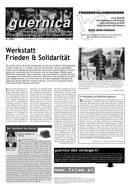 Werkstatt Frieden & Solidarität - Friedenswerkstatt Linz