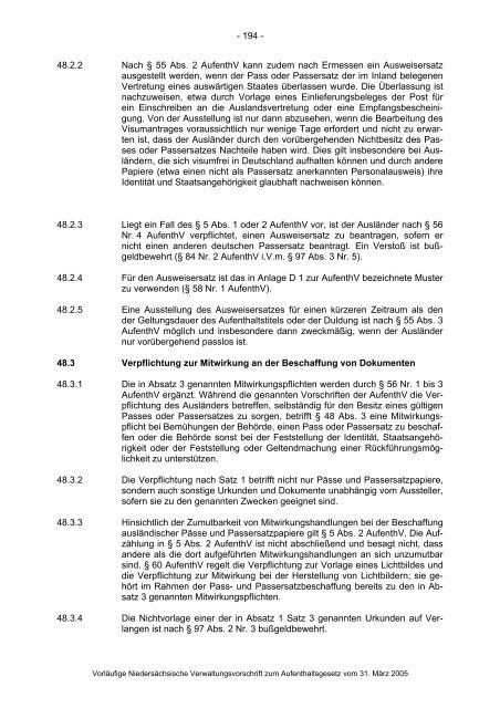 Anwendungshinweise zum Aufenthaltsgesetz - Pro Asyl