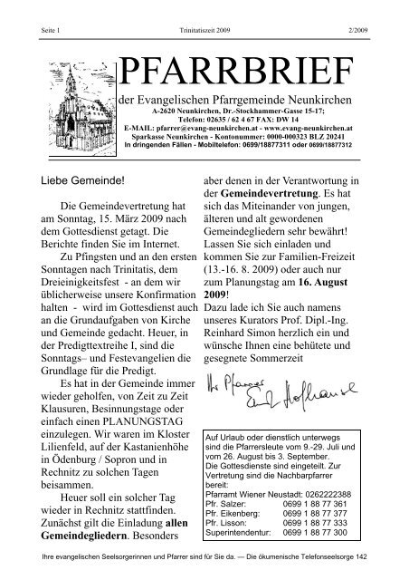 PFARRBRIEF - Evangelische Pfarrgemeinde Neunkirchen