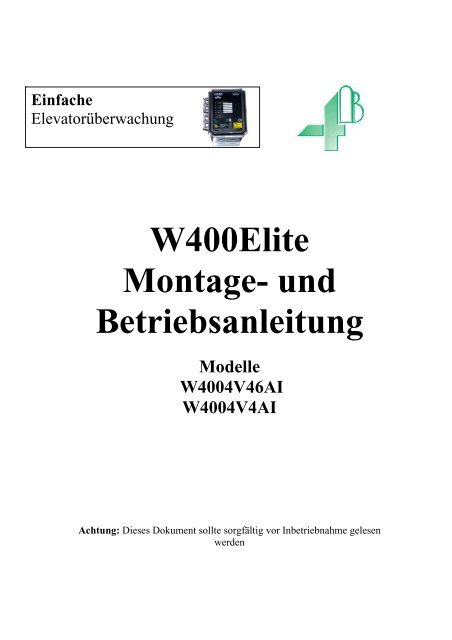 Deutsches Handbuch W400 - 4B Braime Elevator Components