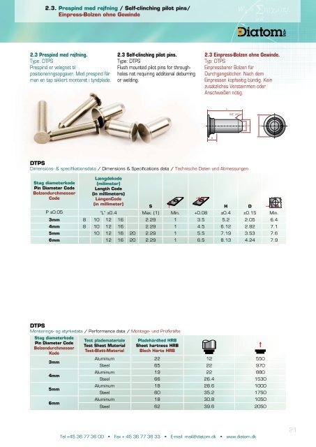 Presbefæstelse Self clinching fasteners ... - Diatom A/S