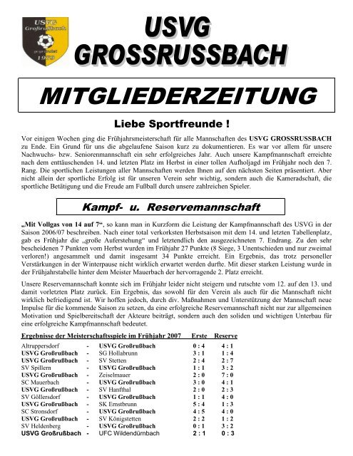 Mitgliederzeitung Frühjahr 2007 - USVG Großrußbach