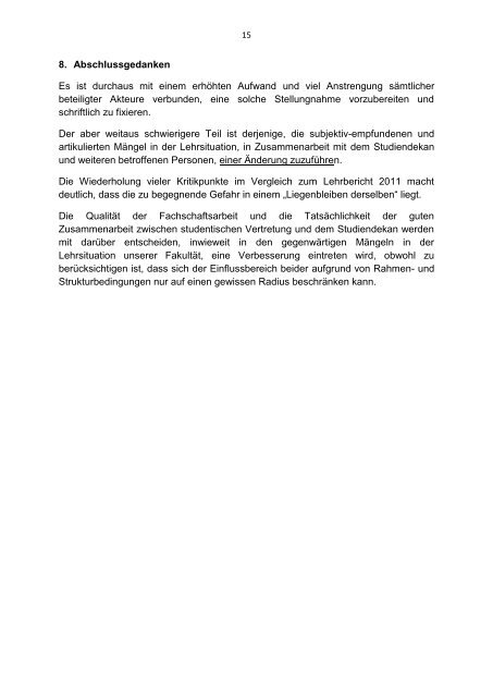 Stellungnahme zum Lehrbericht 2012 zur Vorlage beim ...