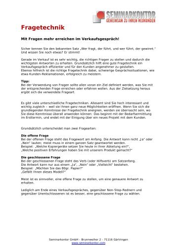 FRAGETECHNIK - WER FRAGT, DER FÜHRT - Seminarkontor GmbH