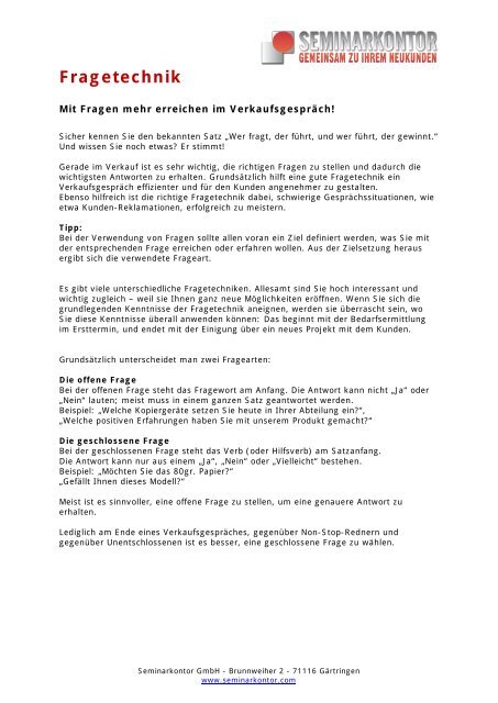 Fragetechnik Wer Fragt Der Fuhrt Seminarkontor Gmbh