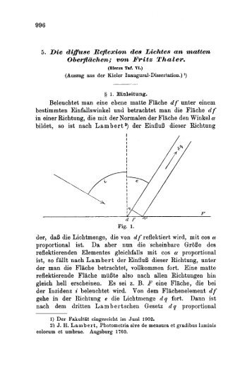 5. Die diffuse Refiexiom des Lichtes am mattem Oberflaic?h.en; vom ...