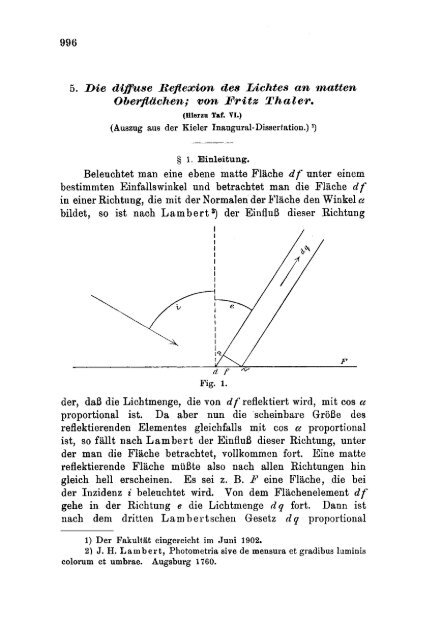 5. Die diffuse Refiexiom des Lichtes am mattem Oberflaic?h.en; vom ...