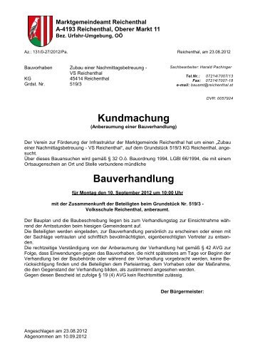 Kundmachung Bauverhandlung - Marktgemeinde Reichenthal