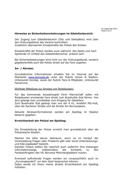 Fanbrief der Polizei Mönchengladbach