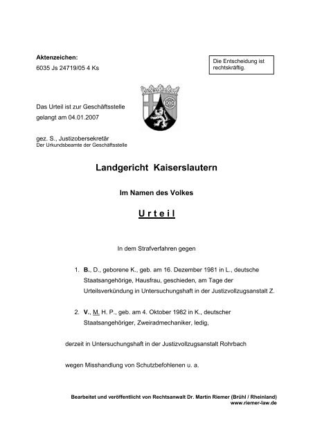 Landgericht Kaiserslautern U r t e i l