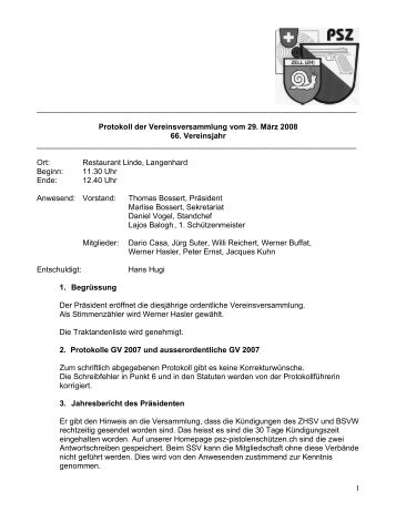 1 Protokoll der Vereinsversammlung vom 29. März 2008