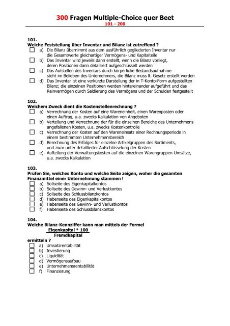 300 Fragen Multiple-Choice quer Beet - Kaufmann im ...