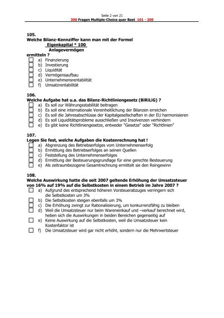 300 Fragen Multiple-Choice quer Beet - Kaufmann im ...