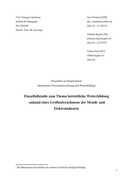 Einzelfallstudie zur betrieblichen Weiterbildung anhand eines ...