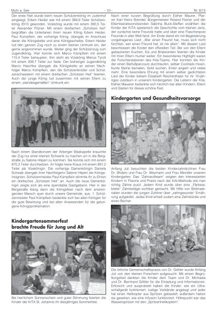 und Mitteilungsblatt für den Monat August 2013 - Muhr am See