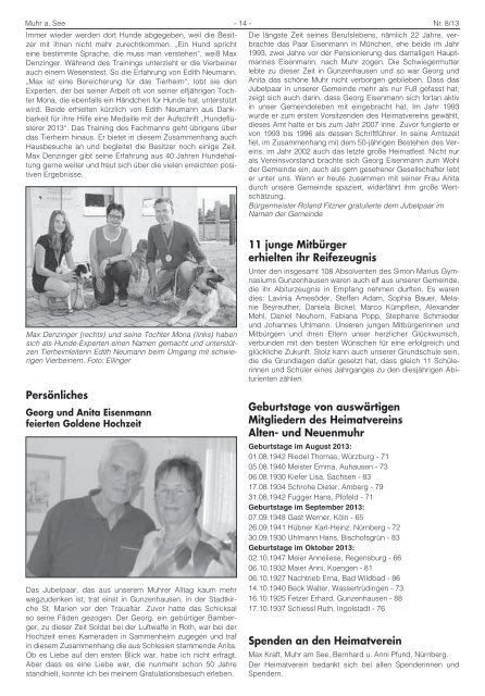 und Mitteilungsblatt für den Monat August 2013 - Muhr am See