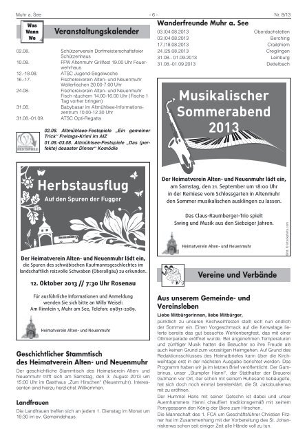 und Mitteilungsblatt für den Monat August 2013 - Muhr am See
