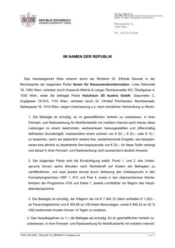 Urteil des HG Wien im Volltext - Konsumentenfragen.at