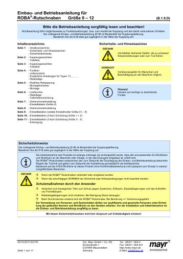 Einbau- und Betriebsanleitung für ROBA -Rutschnaben ... - Mayr