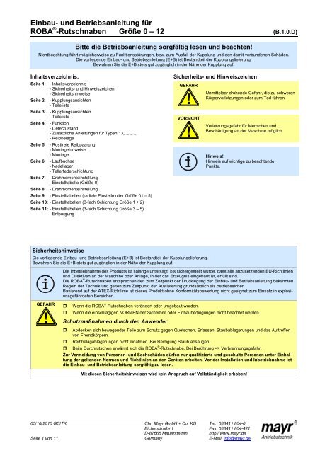 Einbau- und Betriebsanleitung für ROBA -Rutschnaben ... - Mayr
