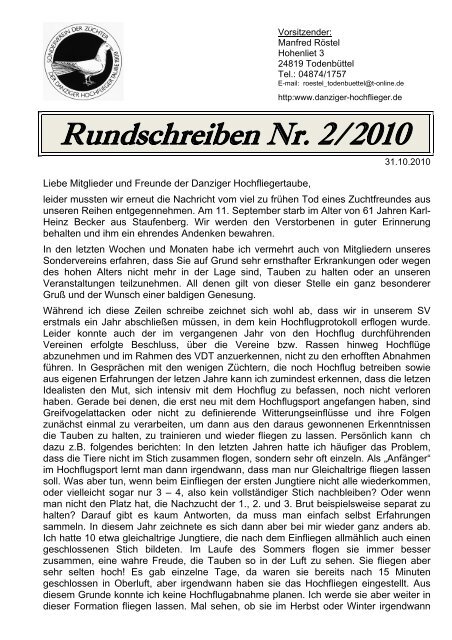 Rundschreiben Nr. 2/2010 - SV der Danziger Hochflieger