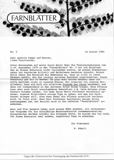 Farnblätter 5 Aug 1980 - Schweizerische Vereinigung der Farnfreunde