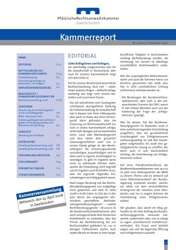 Kammerreport - Pfälzische Rechtsanwaltskammer Zweibrücken